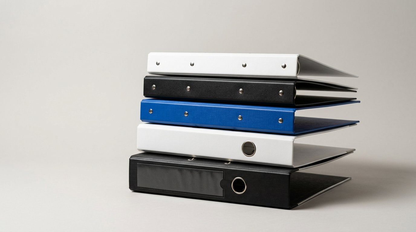 Stacked lever arch files and ring binders